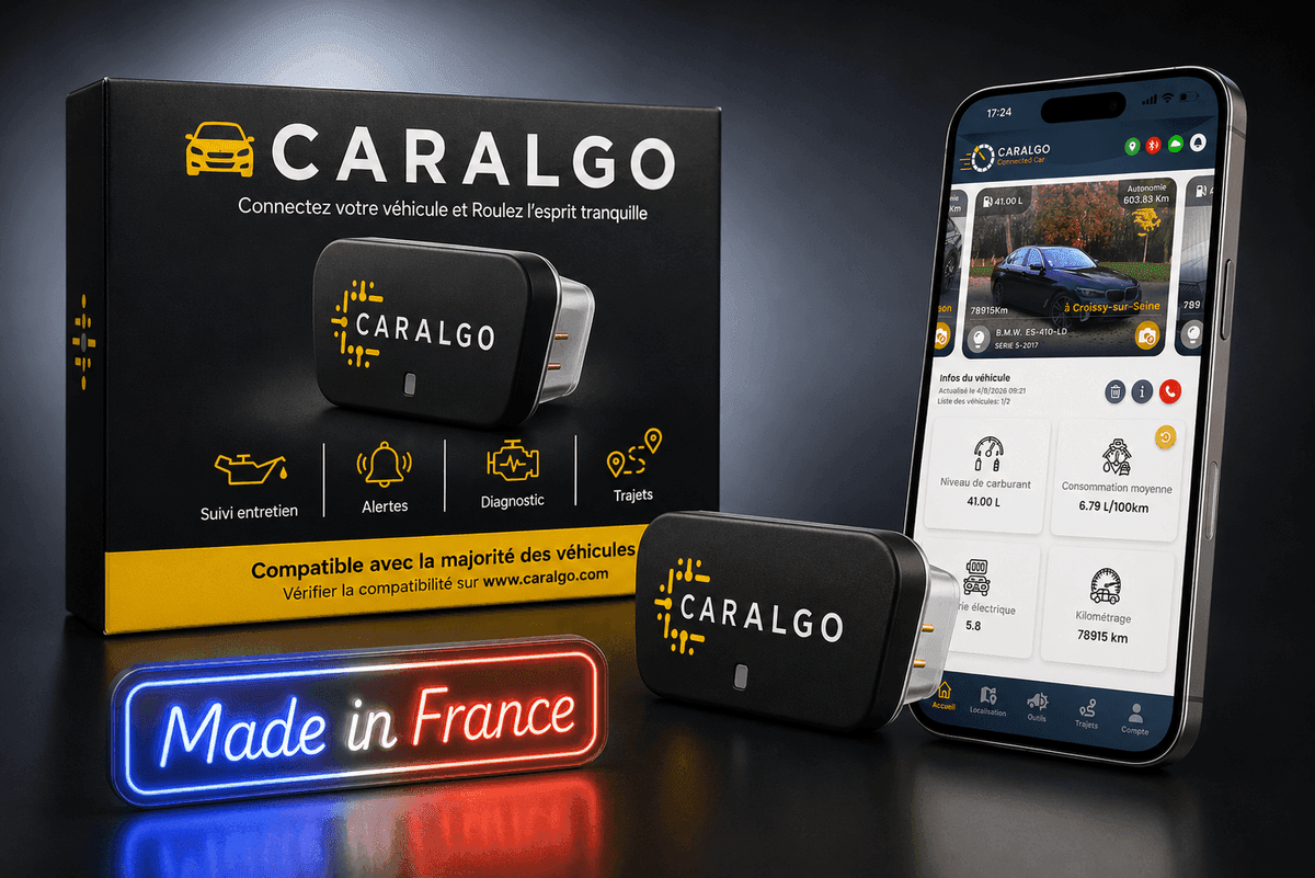 Dongle CarAlgo et application mobile, fabriqué en France